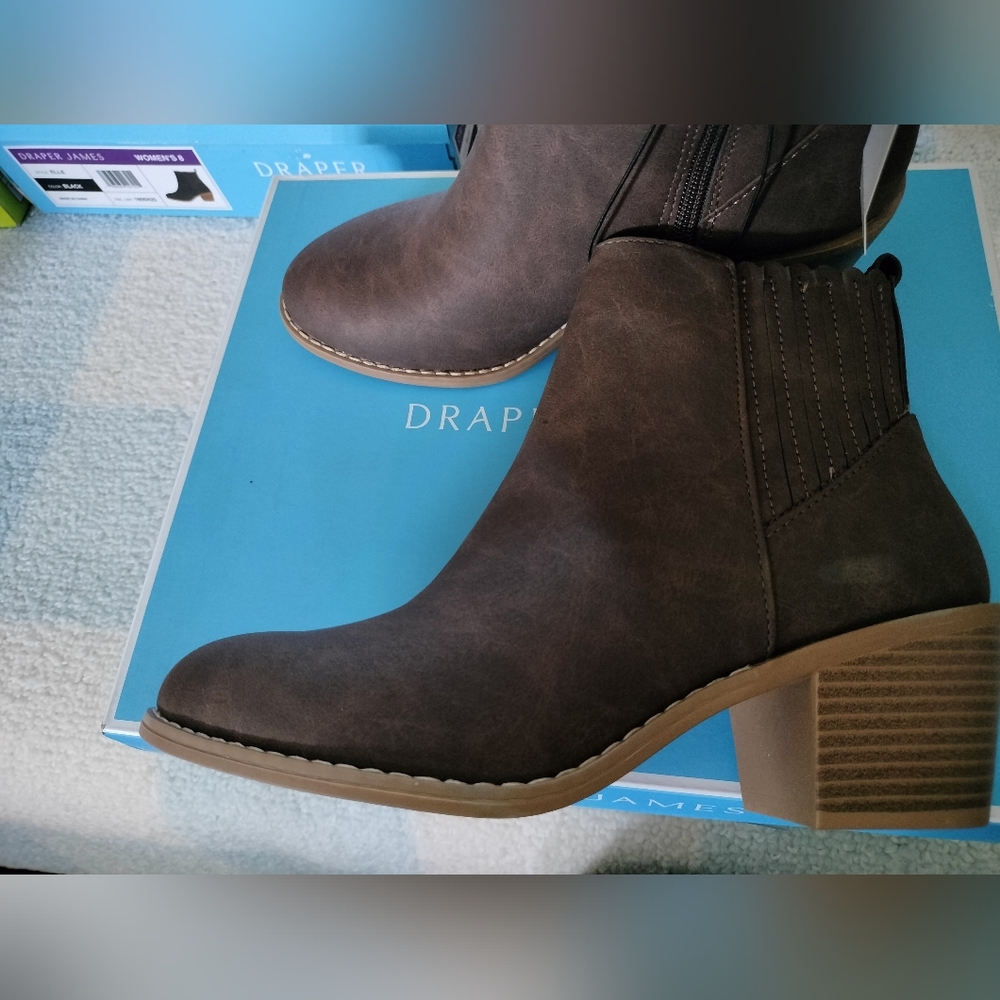 Draper James Brown Ankle Booties with Block Heel